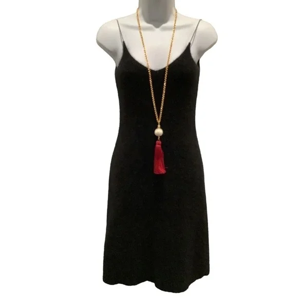 RALPH LAUREN RARE VINTAGE BLUE LABEL BLACK ANGORA DRESS /RHINESTONE STRAPS XS - Picture 2 of 10